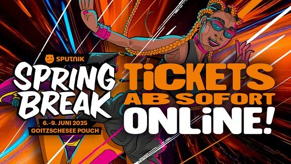 Bunte Grafik mit dem Schriftzug "SPRING BREAK: Tickets ab sofort online"